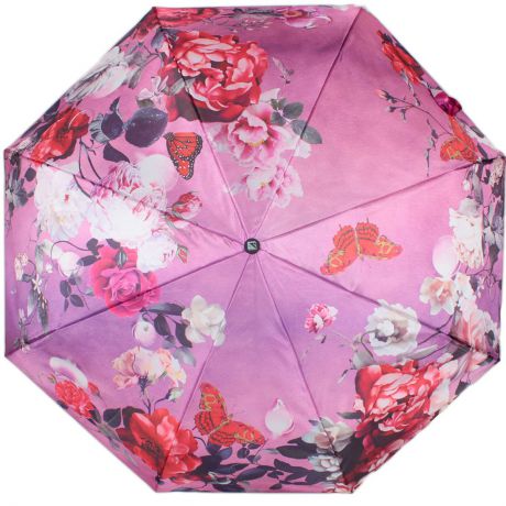 Зонт женский Flioraj "Ноктюрн", полуавтомат, 3 сложения, цвет: розовый, красный. 101214 FJ