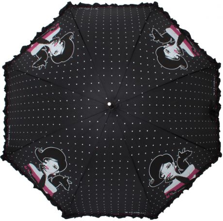 Зонт-трость женский Flioraj, полуавтомат, цвет: черный, белый. 121212 FJ