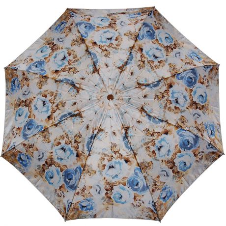 Зонт женский Stilla, автомат, 3 сложенияi, цвет: бежевый, голубой. 576/2 mini