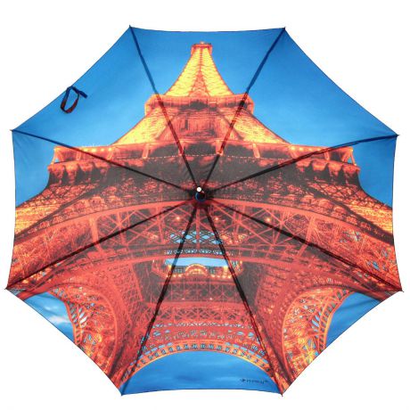 Зонт-трость Flioraj "Эйфелева башня", полуавтомат, голубой, оранжевый