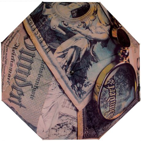Зонт женский Flioraj "Банкноты", механический, 5 сложений, коричневый, зеленый