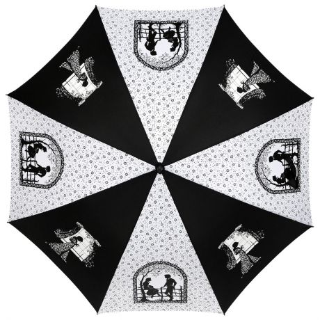 Зонт-трость женский "Zest", полуавтомат, цвет: черный, белый. 21629-408