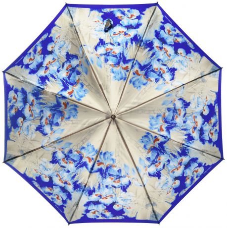 Зонт-трость женский Eleganzza, полуавтомат, цвет: синий, бежевый. T-06-0303