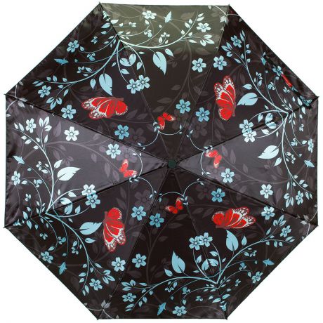 Зонт женский Zemsa "Цветы и бабочки", автомат, 3 сложения. 12-006 ZM