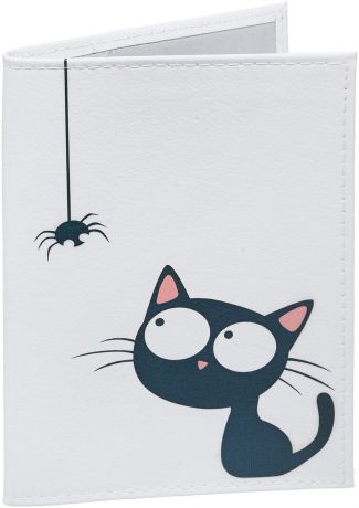 Обложка для паспорта Mitya Veselkov "Кошка и паучок", цвет: черный, белый. OK418