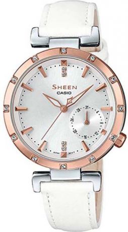 Часы наручные женские Casio Sheen, цвет: белый, розово-золотой. SHE-4051PGL-7A