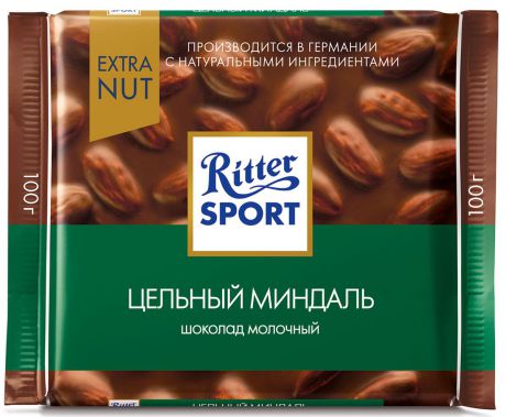 Ritter Sport Цельный миндаль Шоколад молочный с цельным миндалем, 100 г