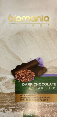 Biomania "Voyage" темный шоколад с урбечом из семян льна, 110 г