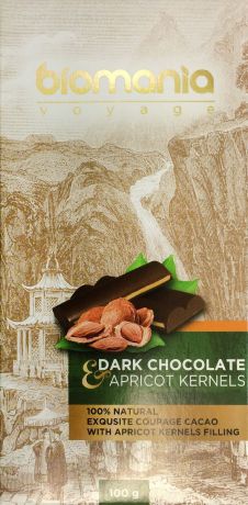 Biomania "Voyage" темный шоколад с урбечом из абрикосовой косточки, 100 г