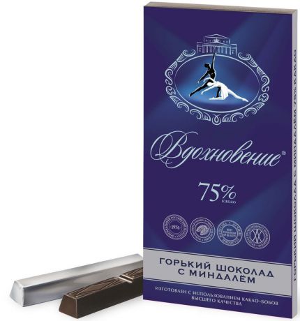 Бабаевский "Вдохновение" Элитный с миндалем 75% какао темный шоколад, 100 г
