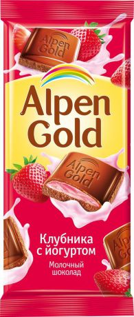 Alpen Gold шоколад молочный с клубнично-йогуртовой начинкой, 90 г