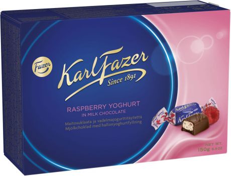 Karl Fazer конфеты молочный шоколад с малиновым йогуртом, 150 г