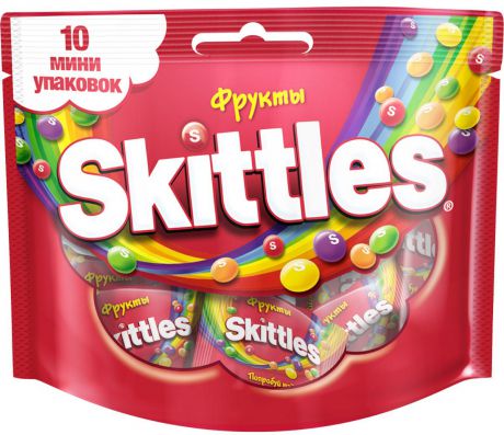 Skittles "Фрукты" драже в сахарной глазури, 10 пачек по 12 г