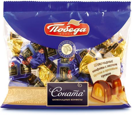Победа вкуса "Соната" шоколадные конфеты с лесным орехом и ореховым кремом, 200 г