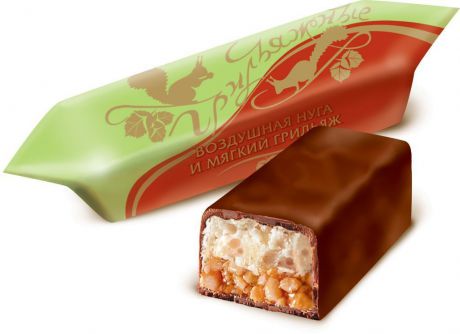 Красный Октябрь "Грильяжные" конфеты воздушная нуга и мягкий грильяж в шоколадной глазури, 200 г