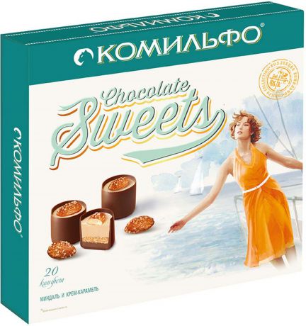 Конфеты шоколадные Комильфо "Миндаль и крем карамель", с двухслойной начинкой, 232 г