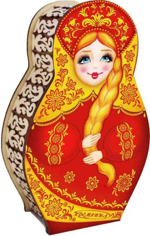 Конфеты в шкатулке Кремлина "Матрешка красная" вишня в шоколадной глазури, 200 г