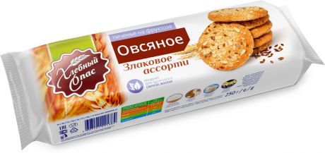 Хлебный спас Злаковое ассорти печенье сдобное овсяное на фруктозе, 250 г