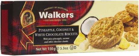 Walkers Печенье ананас, кокос и белый шоколад, 150 г