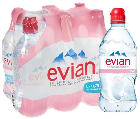 Evian вода минеральная природная столовая негазированная, 6 шт по 0,75 л