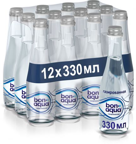 BonAqua вода чистая питьевая газированная 12 штук по 0,33 л