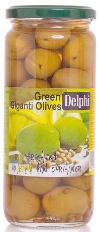 Delphi Оливки с косточкой маринованные с лимоном и кориандром, 480 г