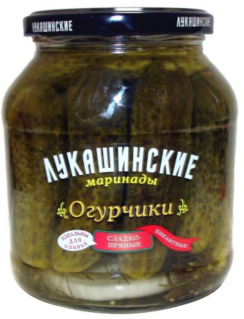 Лукашинские Огурчики маринованные пикантные сладко-пряные, 670 г