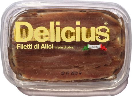 Анчоусы европейские Delicius, филе, в оливковом масле (37%), 60 г