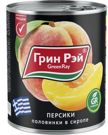 Green Ray персики половинками в легком сиропе, 850 мл