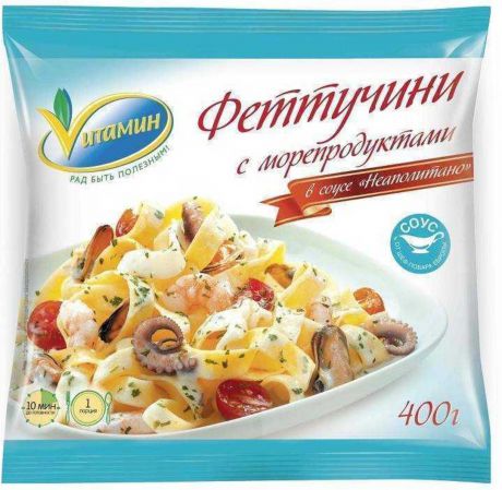 Феттучини с морепродуктами в соусе "Неаполитано" Vитамин, 400 г