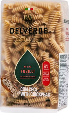 Delverde № 129 паста Фузилли без содержания яиц с добавлением муки из нута, 450 г