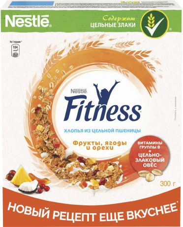Nestle Fitness "Хлопья с фруктами и ягодами" готовый завтрак, 300 г
