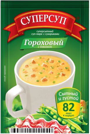 Русский продукт Суперсуп гороховый с беконом суп-пюре с сухариками, 20 шт по 23 г