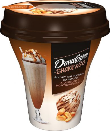 Даниссимо Shake&Go Йогуртный коктейль Арахисовое мороженое и Нуга 5,2%, 260 г