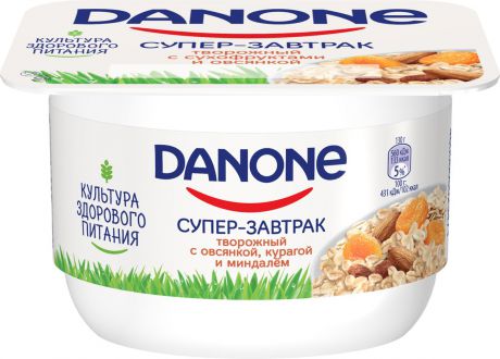 Danone Супер-завтрак творожный с овсянкой, курагой и миндалем 3,2%, 130 г