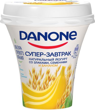 Danone Супер-завтрак Йогурт питьевой Злаки, Семена И Банан 2,6%, 235 г