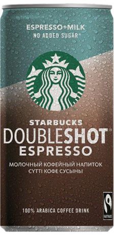 Молочный кофейный стерилизованный напиток 2,6% без сахара Starbucks Doubleshot Espresso, 200 мл