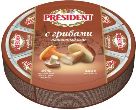 President Сыр с Грибами, плавленый 45%, 140 г