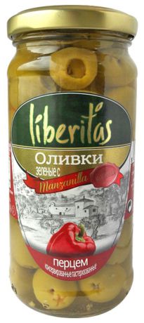 Liberitas Оливки зеленые с перцем, 240 г