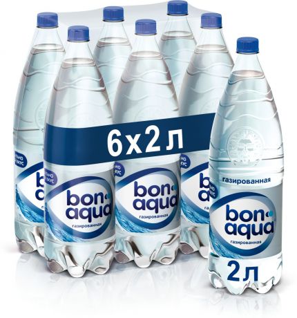 BonAqua вода чистая питьевая газированная, 6 шт х 2 л