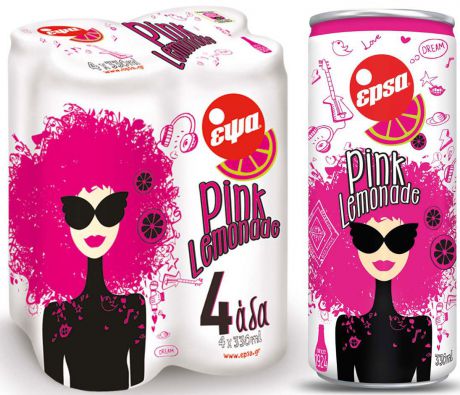 Epsa Розовый лимонад напиток газированный с соком розового грейпфрута, 4 шт по 0,33 л