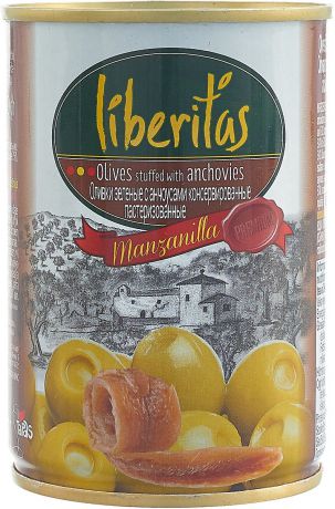Овощные консервы Liberitas "Оливки зеленые" с анчоусом, 280 г