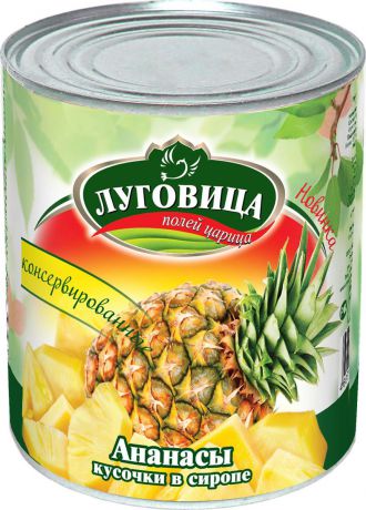 Фруктовые консервы Луговица "Ананасы кусочки" в сиропе, 580 г
