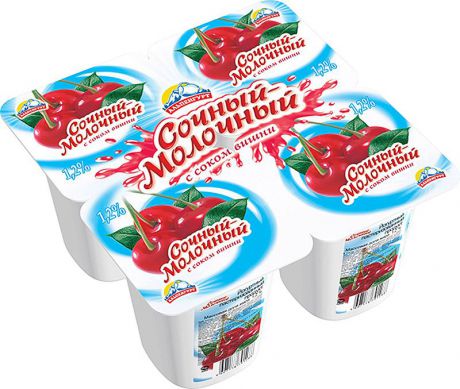 Продукт йогуртный Альпенгурт "Сочный-Молочный" пастеризованный, с соком вишни, 1,2%, 4 шт по 95 г