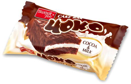 Пирожное бисквитное Sweet + Plus Чоко, с какао-молочной начинкой, в какао-молочной глазури, 52 г