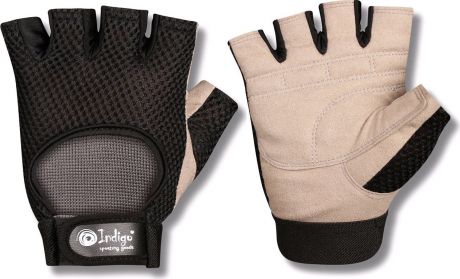 Перчатки для фитнеса Indigo "97832 IR", цвет: черно-бежевый, размер L