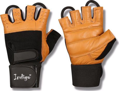 Перчатки для фитнеса Indigo "SB-16-1073", с широким напульсником, цвет: коричнево-черный, размер L