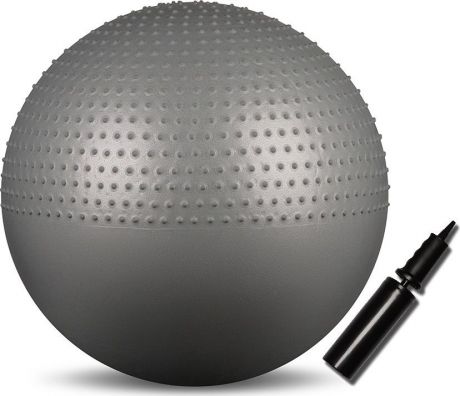 Мяч гимнастический Indigo "Anti-burst", массажный, с насосом, цвет: серый, диаметр 65 см
