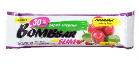 Батончик протеиновый BOMBBAR "Slim", с гуараной, клюквой и ягодами годжи, 35 г