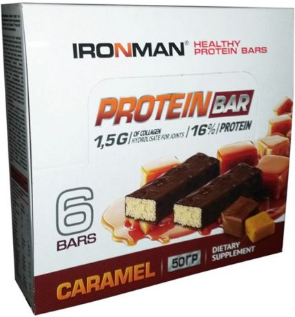 Батончик протеиновый Ironman "Protein Bar", с коллагеном, карамель, темная глазурь, 50 г, 6 шт